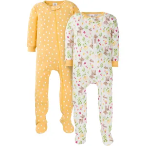 2-Pack Baby & Toddler Girls Deer Snug Fit Footed Cotton Pajamas