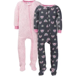 2-Pack Baby & Toddler Girls Rainbow Snug Fit Footed Cotton Pajamas