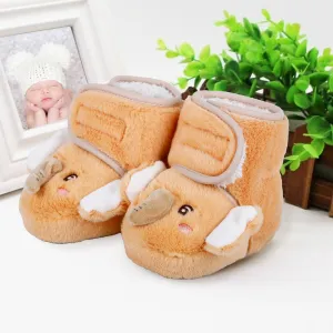 Baby Moo 3D Elephant Cozy Soft Velcro Furry Booties - Orange