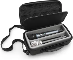 CASEMATIX Two Wireless Microphone Case Compatible with Wireless Mic System Handheld Microphones Sennhesier, Shure and More with Shoulder Strap