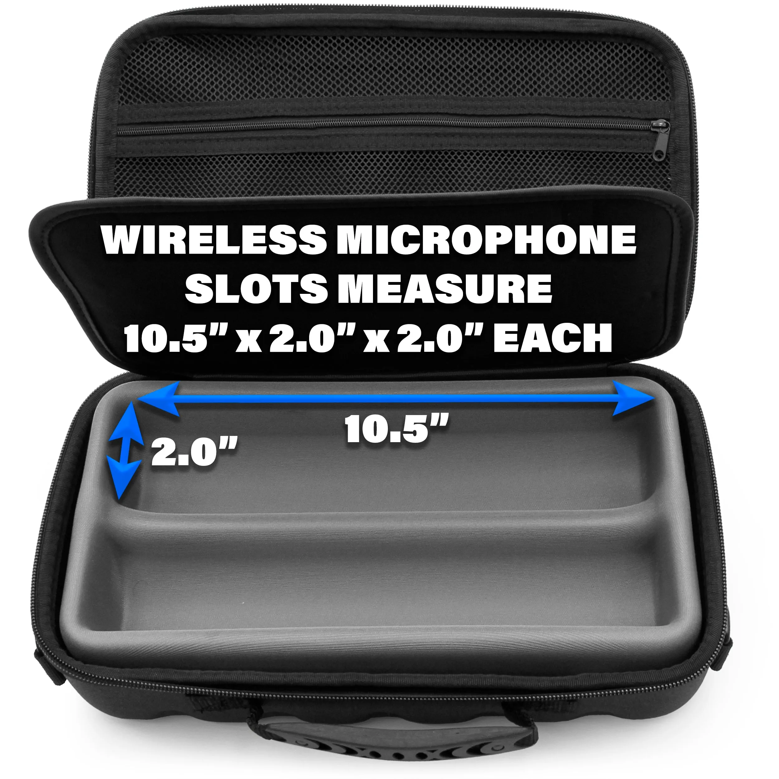 CASEMATIX Two Wireless Microphone Case Compatible with Wireless Mic System Handheld Microphones Sennhesier, Shure and More with Shoulder Strap