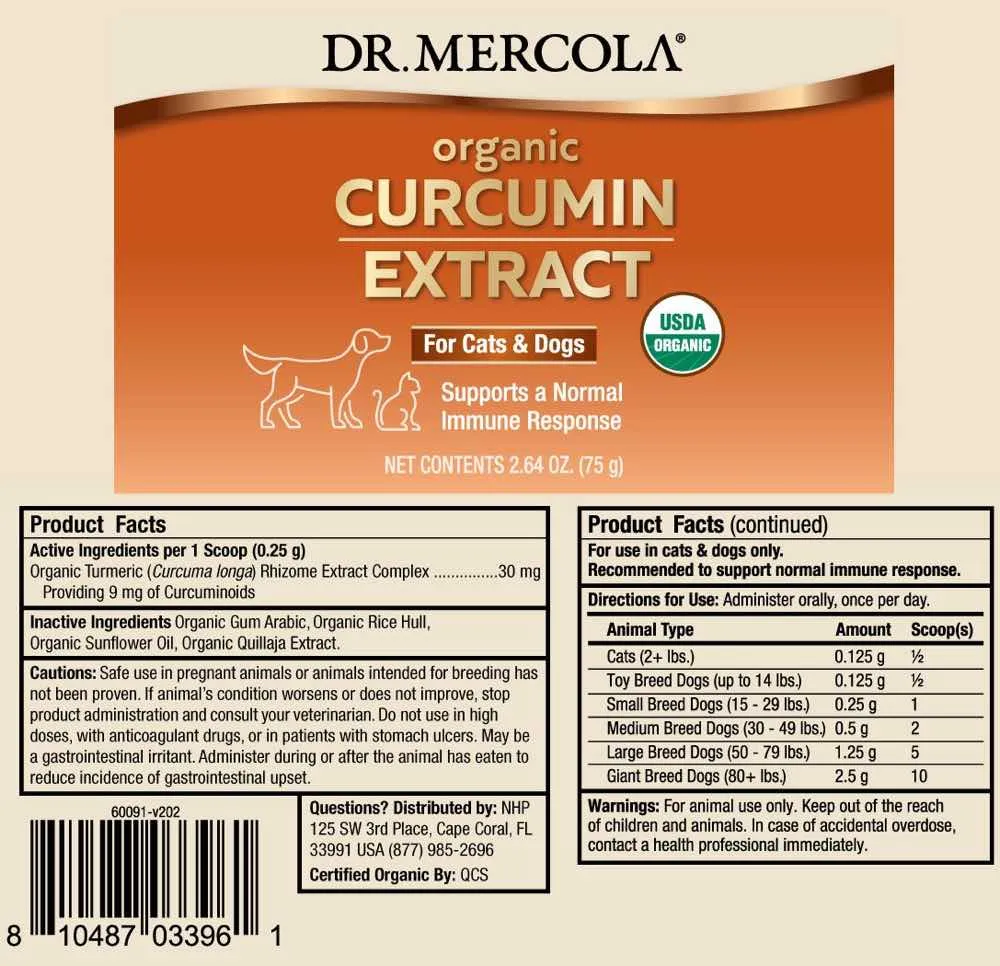 Dr. Mercola Organic Curcumin Extract Pet Supplement For Cats & Dogs 75g