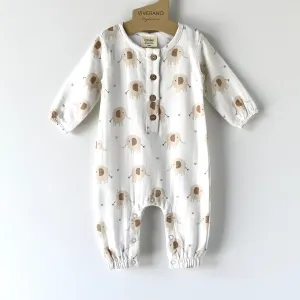 Elephant Classic Button Baby Jumpsuit (Organic Muslin)