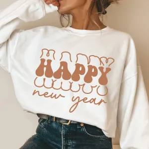 Happy New Year Crewneck Sweatshirt Cozy Warm, and Soft New Year's Eve Party Pullover in Black or White