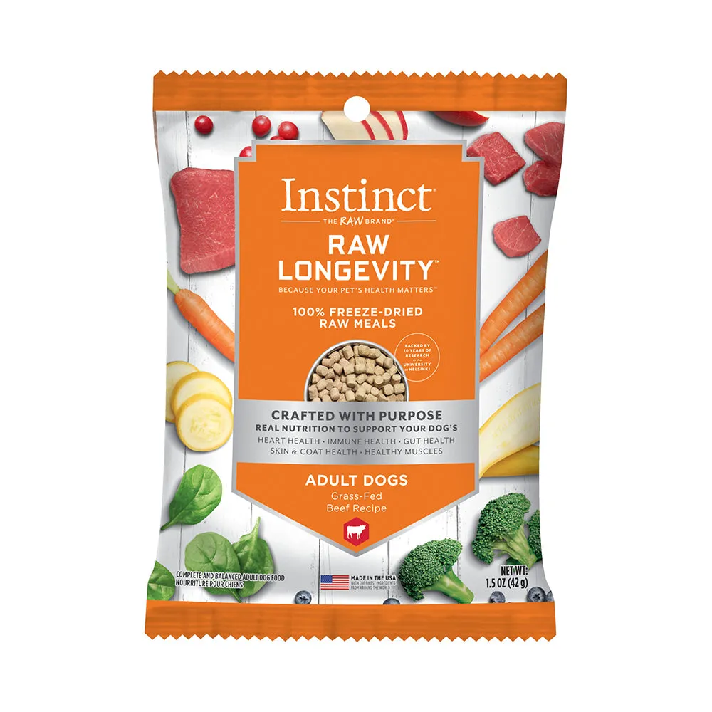 Instinct The Raw Brand Dog Raw Longevity 100% Freeze-Dried Raw Meals Grass-Fed Beef Recipe 1.5oz