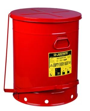 Justrite 10 Gallon Red Oily Waste Can With Foot Lever Opening Device