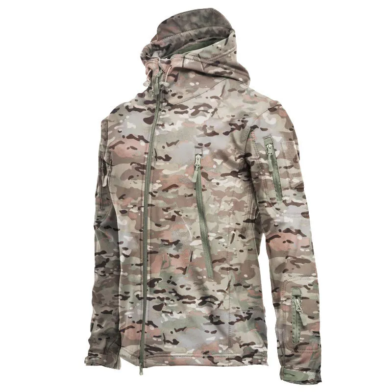 OUTDOOR SHARK SKIN SOFT SHELL STORMTROOPER COAT WITH WINTER PLUSH THICKENED WATERPROOF CAMOUFLAGE TACTICAL MOUNTAINEERING COAT