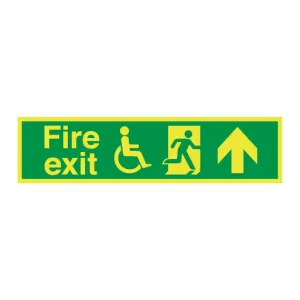 Photoluminescent Disabled Fire Exit and Refuge Signs - Arrow Right Up