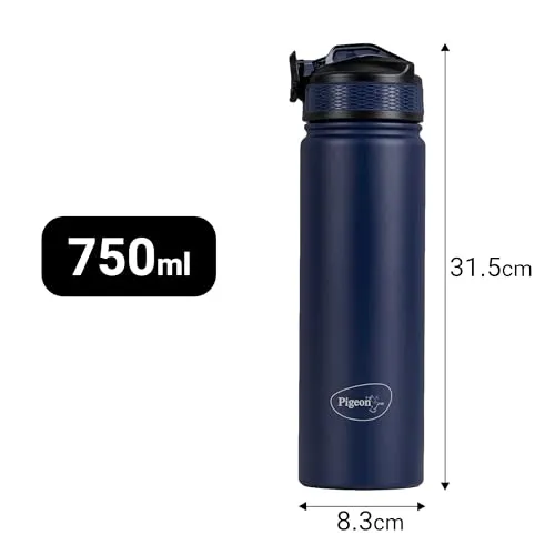 Pigeon by Stovekraft Rush 750ml Stainless Steel Sipper Flask with Straw and Screw Cap | 24-Hour Hot & Cold | Perfect for Office, School, Travel | Includes Cleaner | Blue