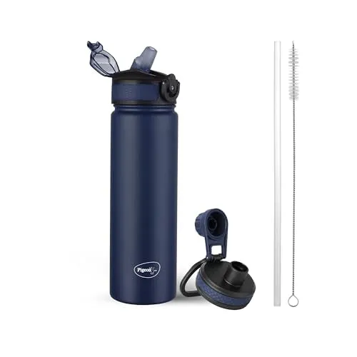 Pigeon by Stovekraft Rush 750ml Stainless Steel Sipper Flask with Straw and Screw Cap | 24-Hour Hot & Cold | Perfect for Office, School, Travel | Includes Cleaner | Blue