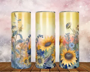 Skinny Tumbler with Straw, 20oz, Sunflowers