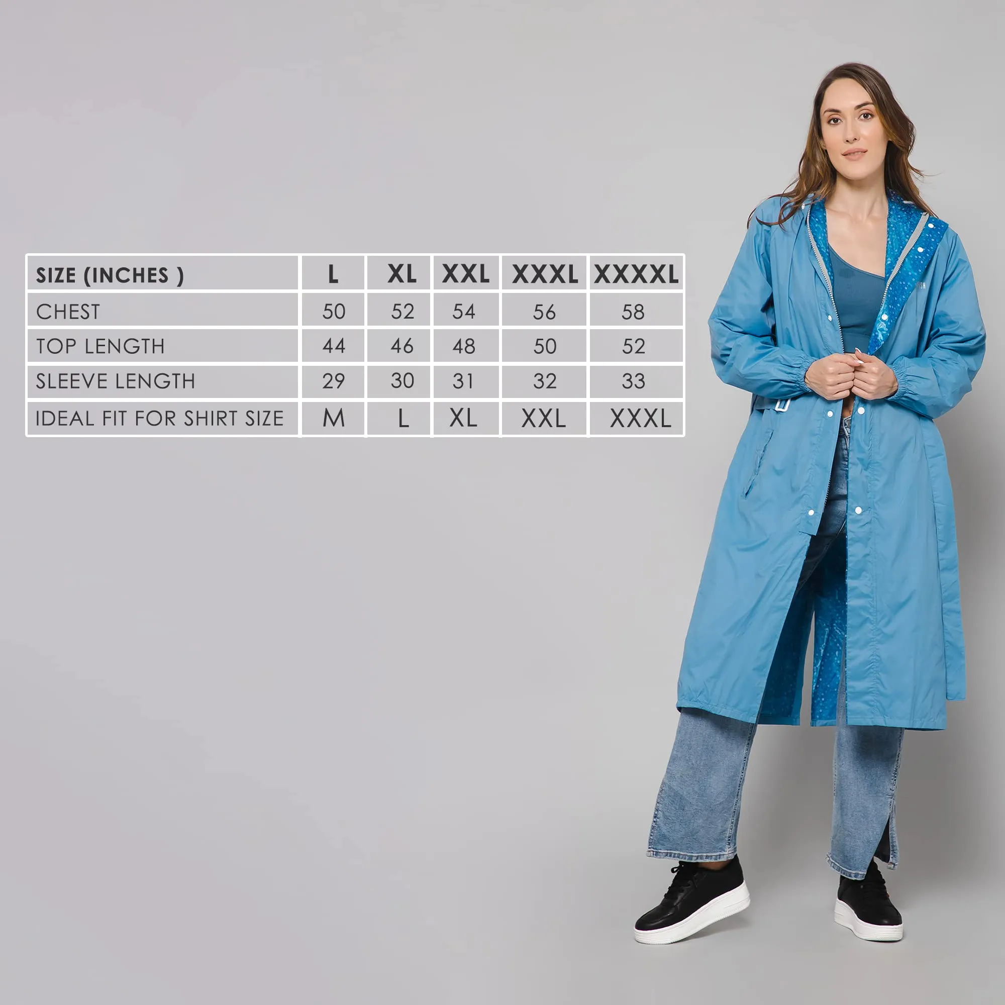 THE CLOWNFISH Polyester Raincoats For Women Rain Coat For Women Longcoat Raincoat For Ladies Waterproof Reversible Double Layer. Aquashield Series (Skyblue, Xx-Large)