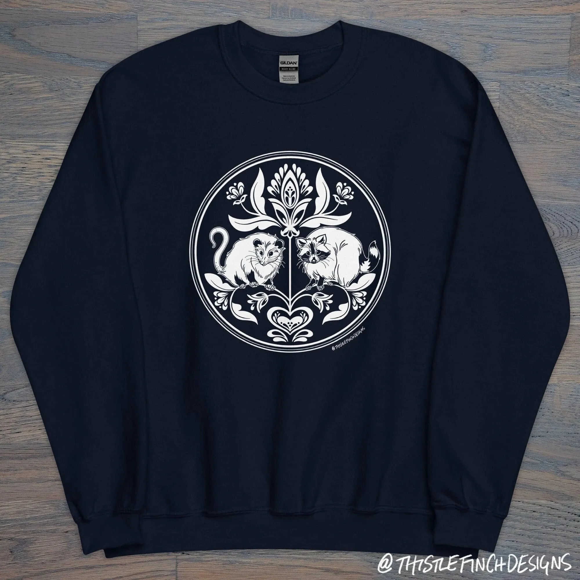 Thistle Finch Designs Raccoon & Opossum Hex Crewneck